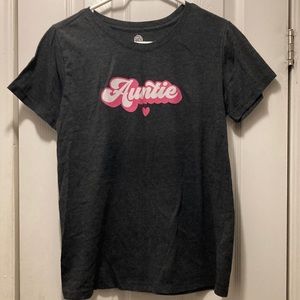 Gray T-shirt says auntie
